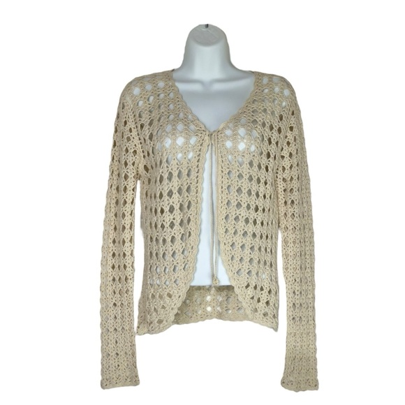 Premiere Collection Tops - Premiere Collection Cream Crochet Boho Cardigan Cottagecore Long Sleeve Medium